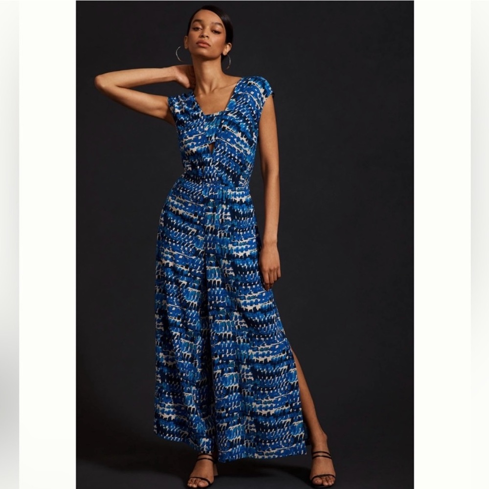 Anthropologie Jumpsuit with Abstract Blue Print